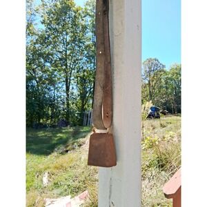 Vintage Cow Bell W/ Strap‎ Small Clapper Metal Rusted Primitive Decor Country